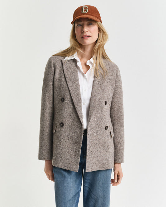 Blazer en laine texturée coupe droite