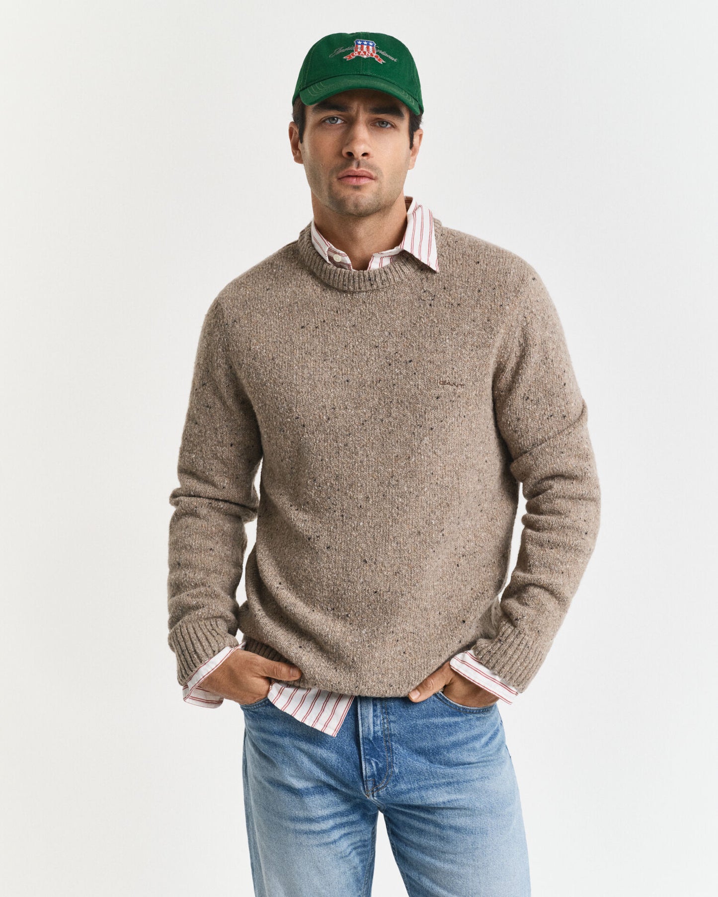 Pull ras du cou en laine mélangée neps