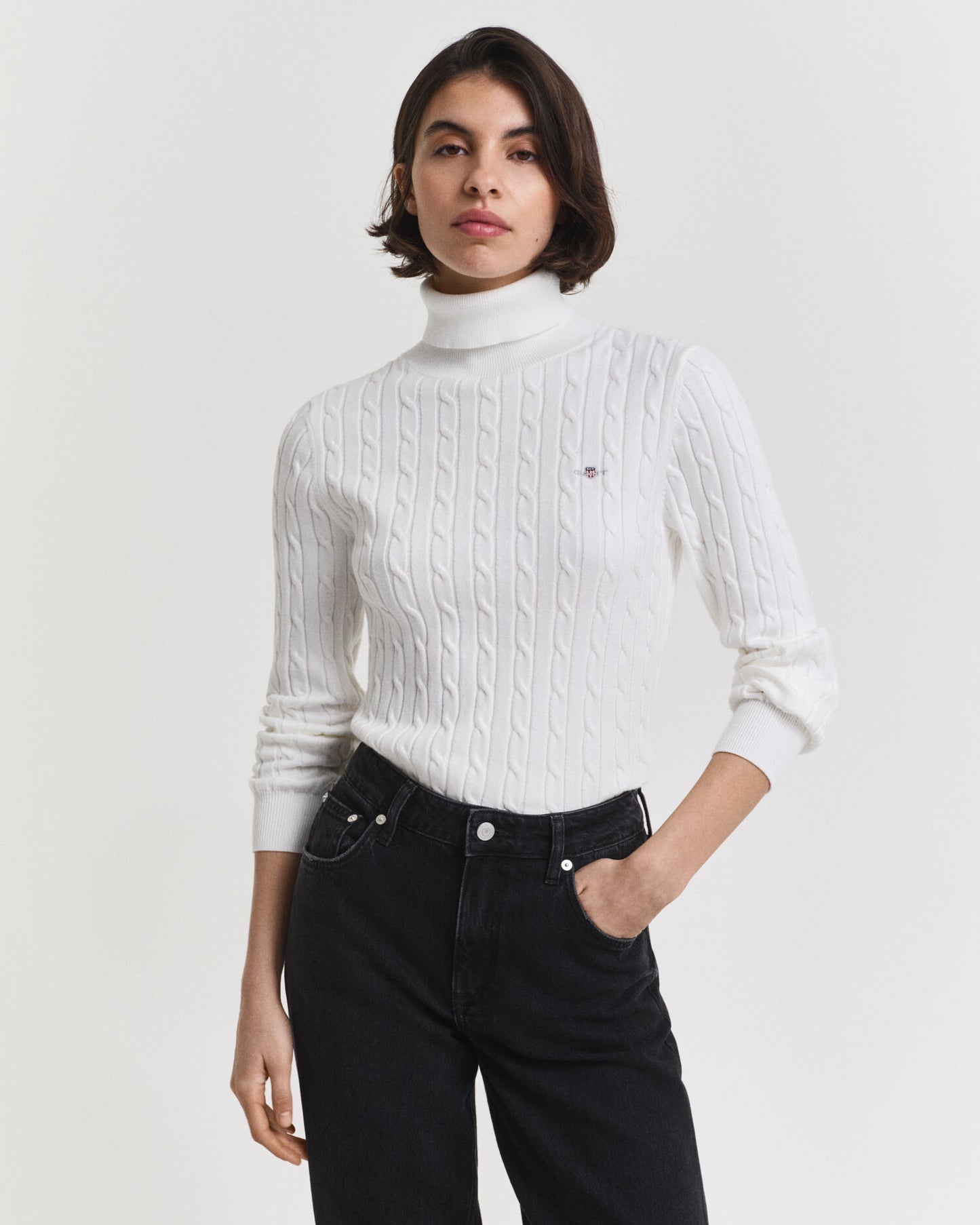 Pull col roulé en maille torsadée de coton extensible