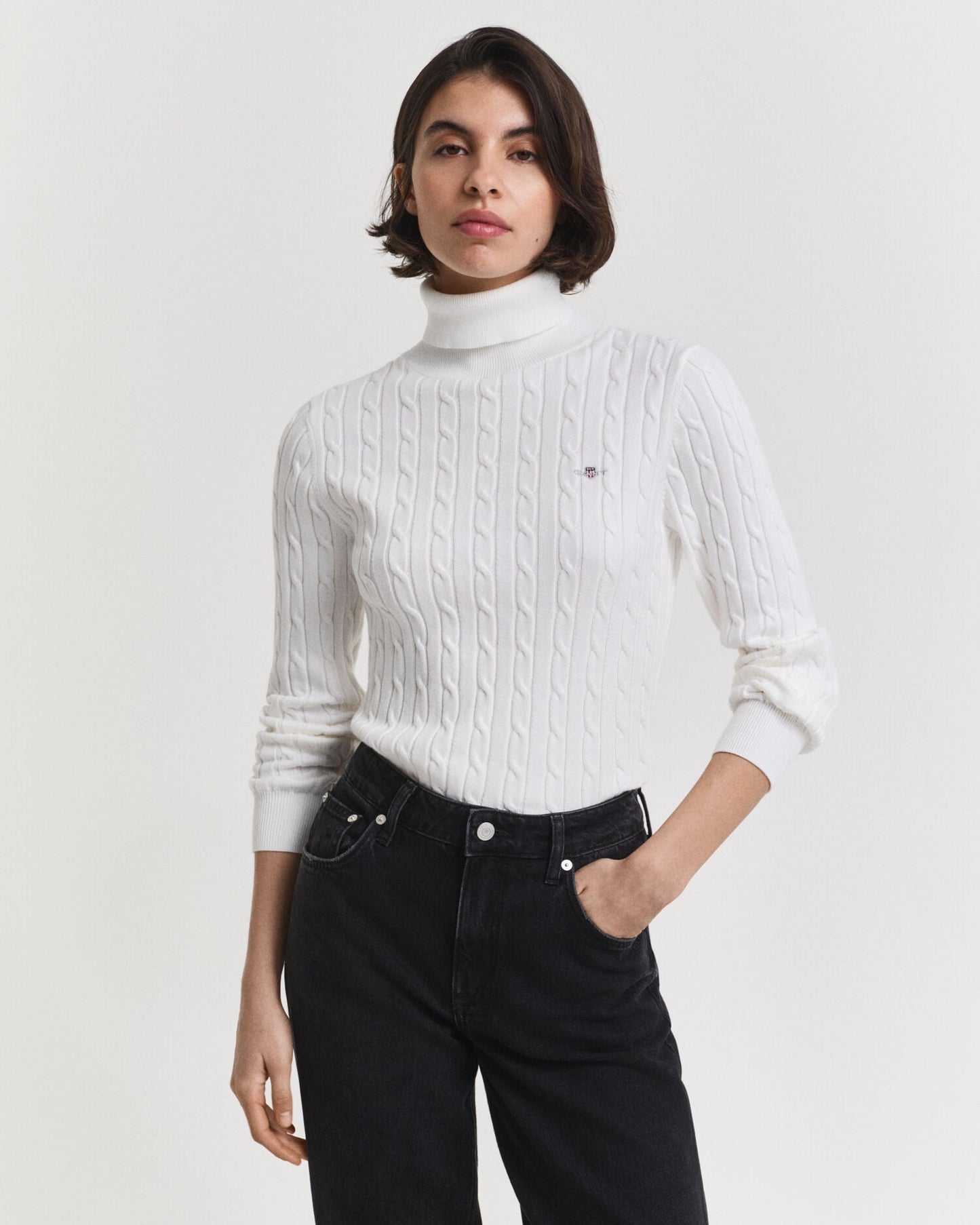 Chandail à col roulé en maille torsadée de coton extensible