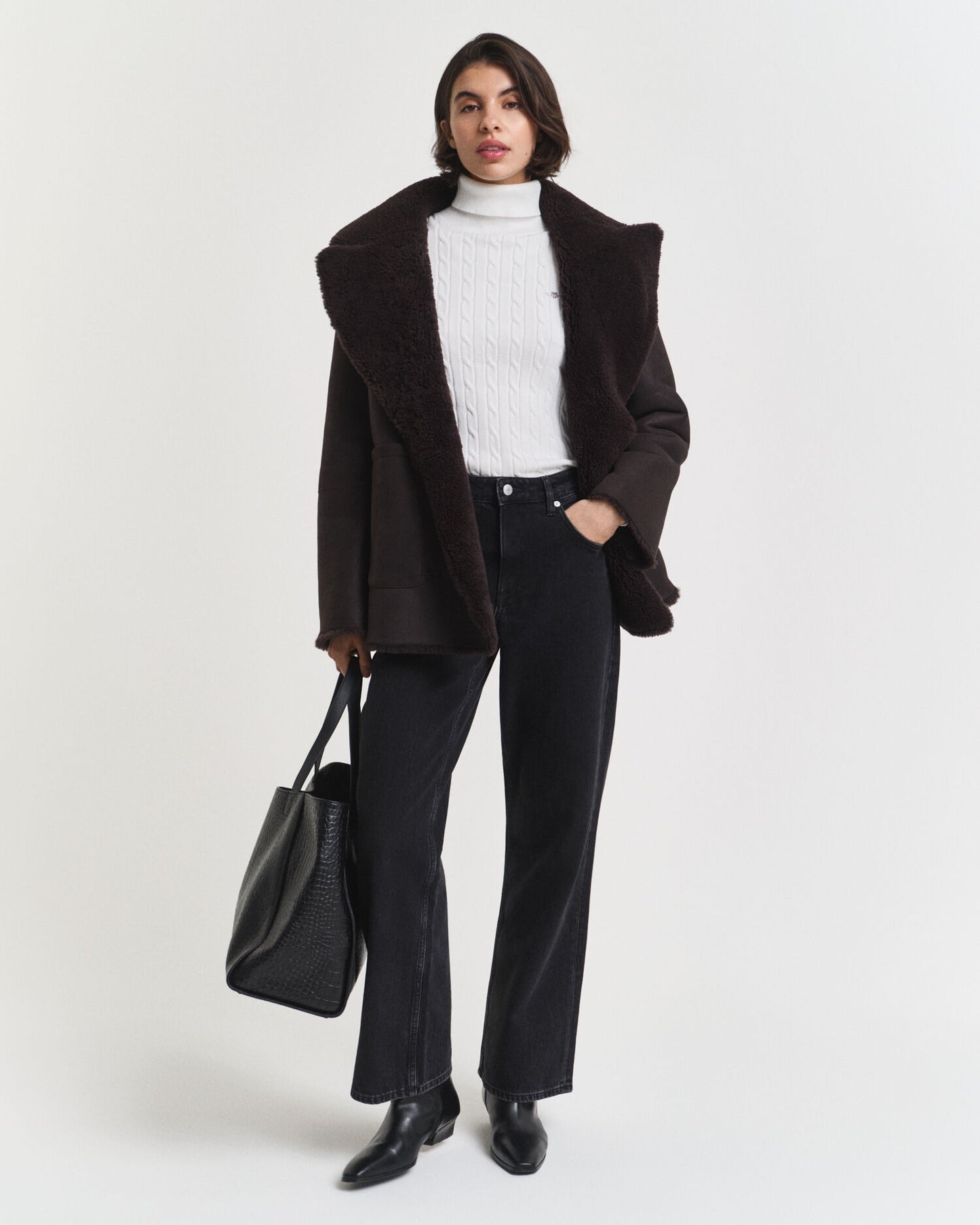 Pull col roulé en maille torsadée de coton extensible