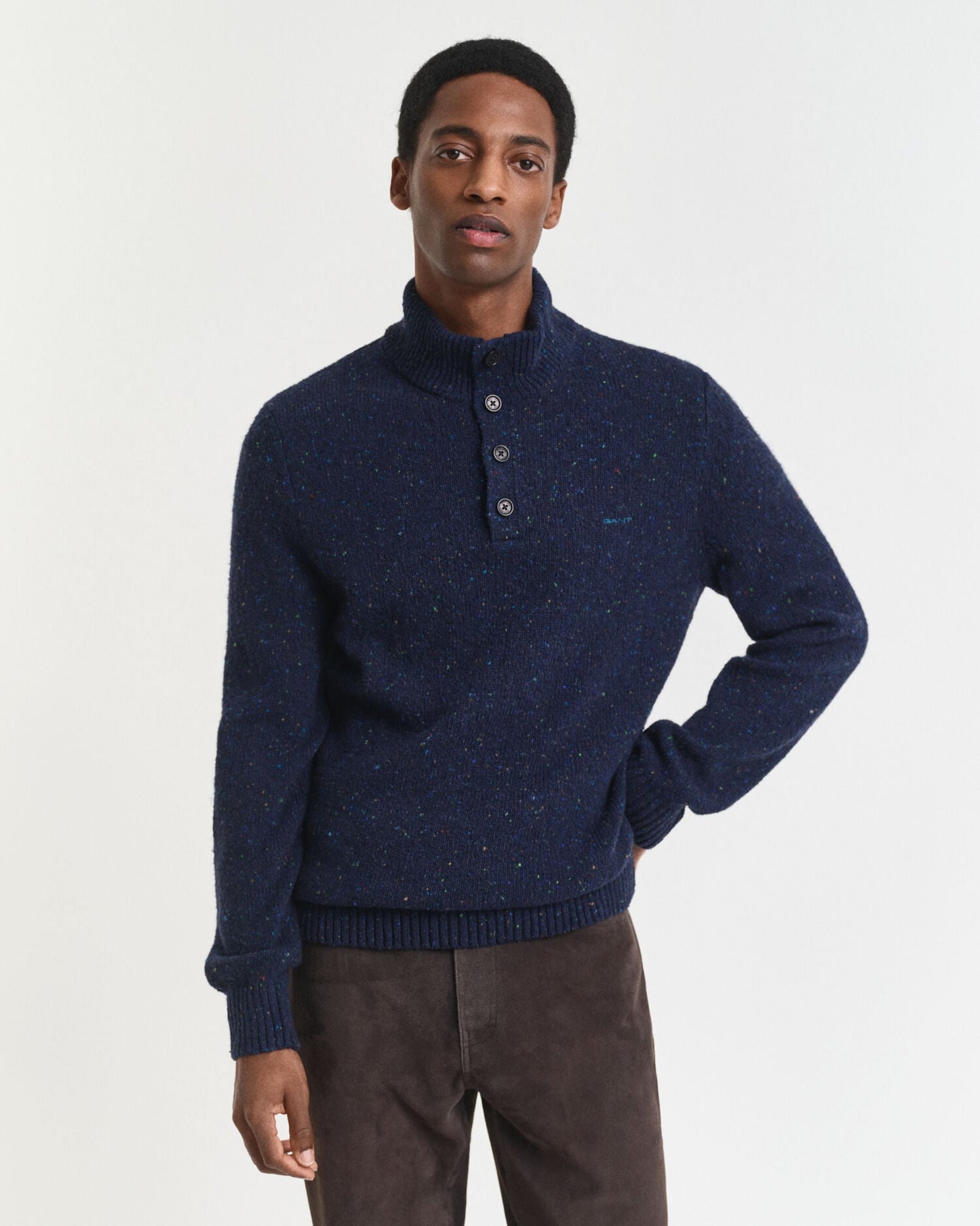 Pullover mit halbem Knopfverschluss, Wollmischung und Noppen