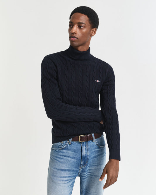Pull col roulé en maille torsadée de coton