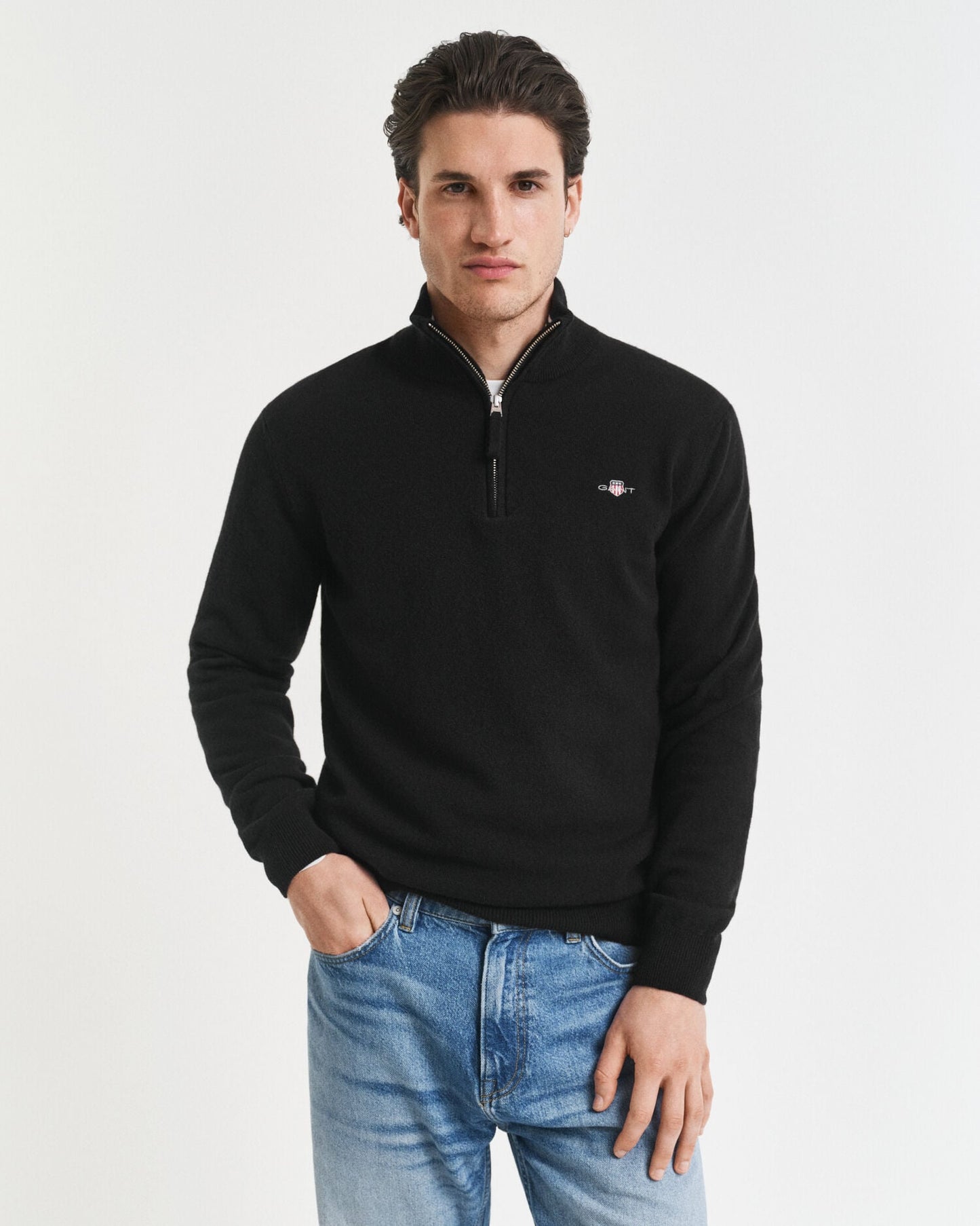 Pull demi-zippé en agneau super fin