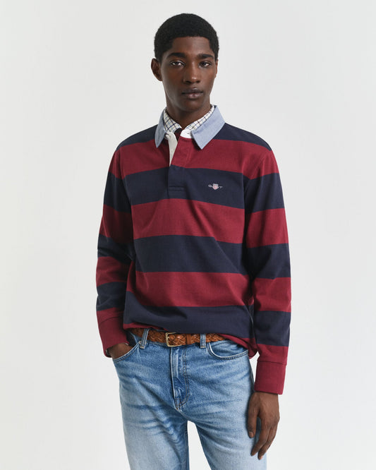 Rugger lourd rayé à col chambray