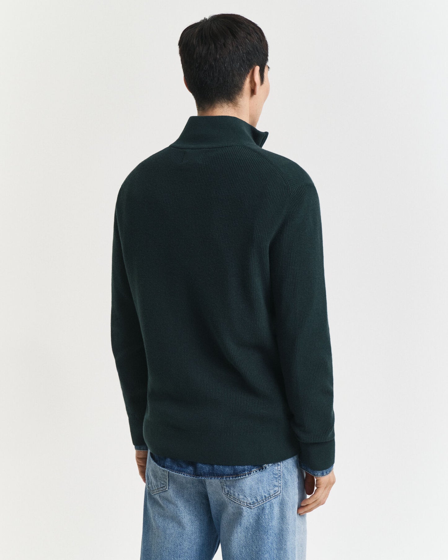 Gerippter Pullover aus Baumwolle und Merinowolle mit halbem Reißverschluss
