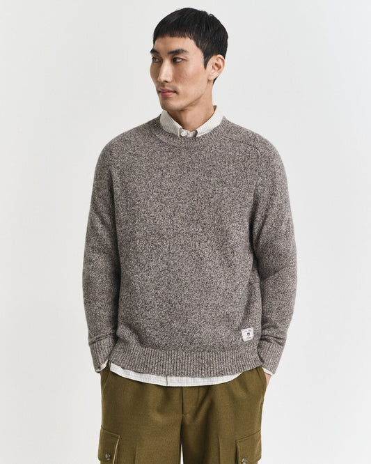 Pull ras du cou en maille moulinée mélangée de laine