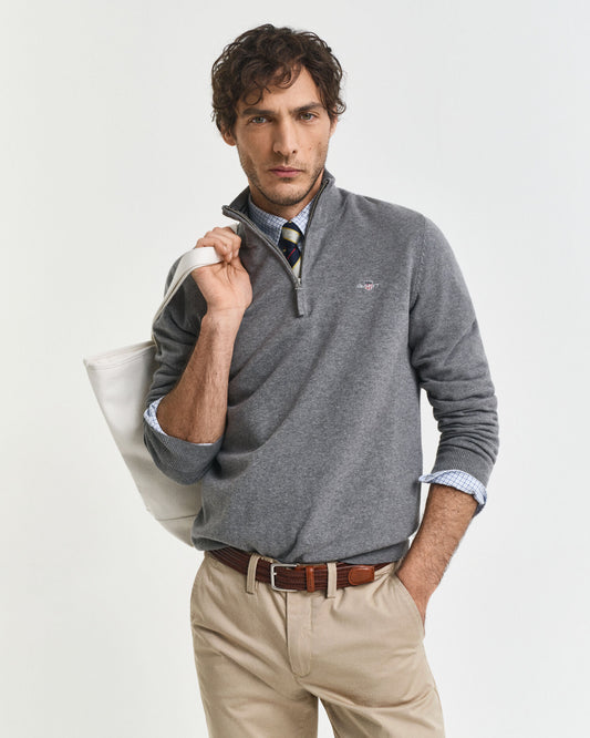 Pull demi-zippé en coton classique